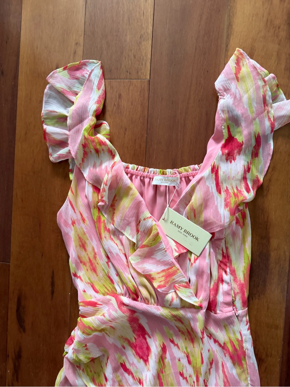 Ramy Brook Pink and Yellow Watercolor Ruffle Dress - Picture 3 of 4